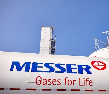 Photo of Messer Gases for Life logo on side of a large gas tank