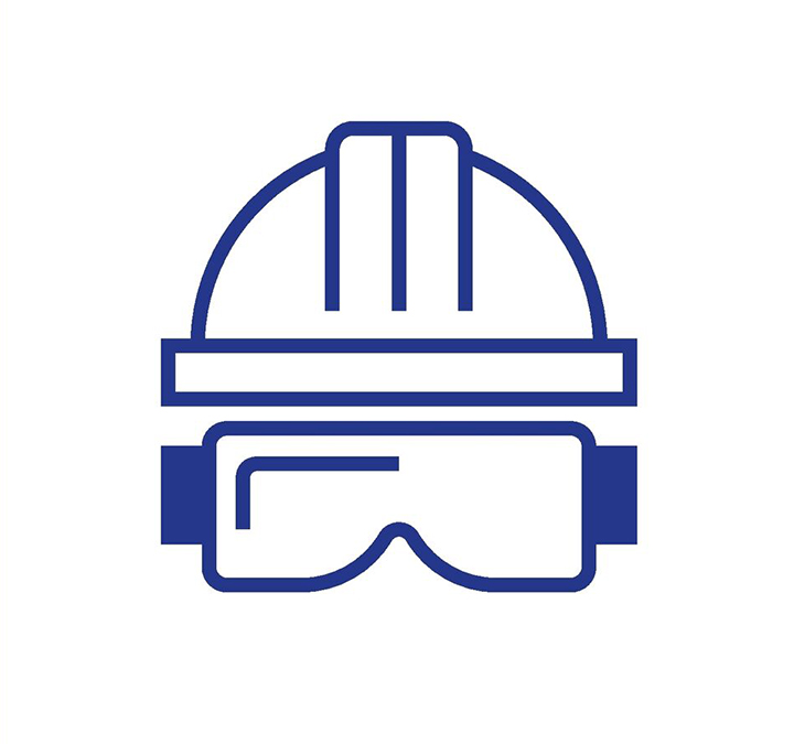 Graphic illustration of safety helmet and goggles.