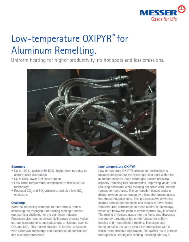 Low-temperature OXIPYR™ for Aluminum Remelting
