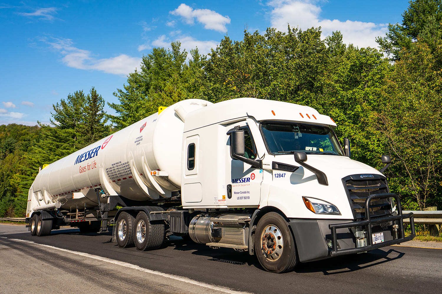A Messer tanker truck transports bulk industrial gas.